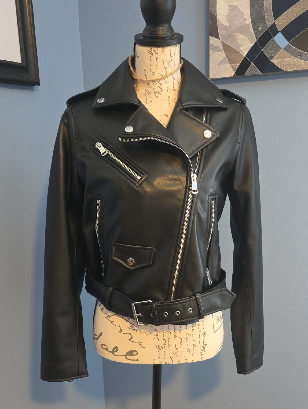 Classic Black Faux Leather Moto Jacket - Women